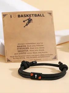 Inspirational Sports Cross Bracelet with Gift Card for Boys Girls, Stainless Steel Nylon Braided Cord Basketball Football Softball Charm, Unisex Team Gift