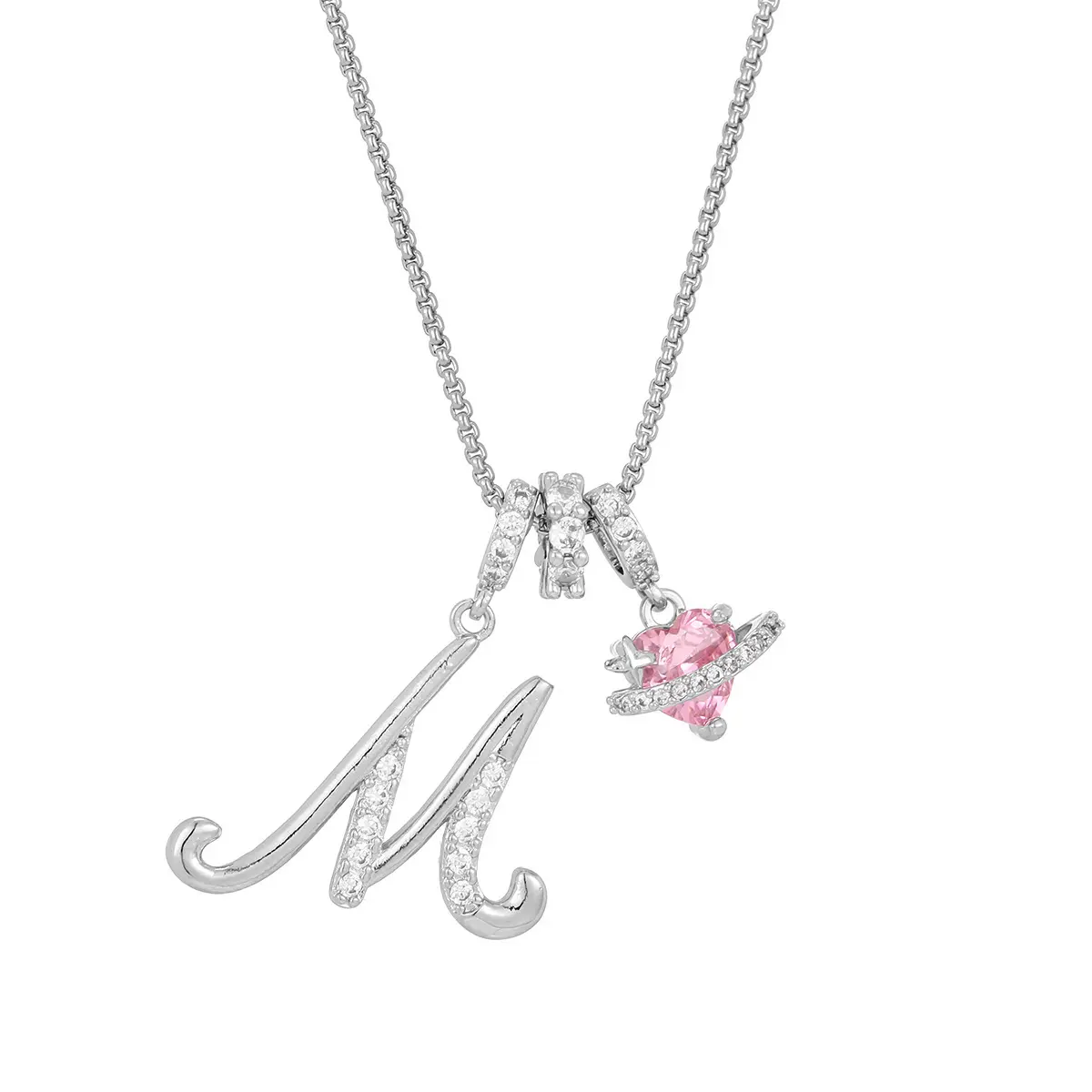 Personalized Initial Necklace for Women, Dainty Copper Chain Jewelry with Pink Heart Planet Charm, Layering Gift for Casual Wear, Dainty Layering Jewelry, Meaningful Gifts, Celestial, Initial Charm, Heart Necklaces, Female, Anniversaries, Birthday