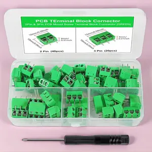 60PCS 2.54mm 0.1" Pitch PCB Mount Screw Terminal Block Connector, 2P 3PTerminals 150V 6A for 26-18AWG Cable，Equipped with Special Screwdriver