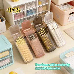 4Pcs Mini Storage Box, Random Color Portable Organizer for Toothpick, Floss, Medicine & Jewelry