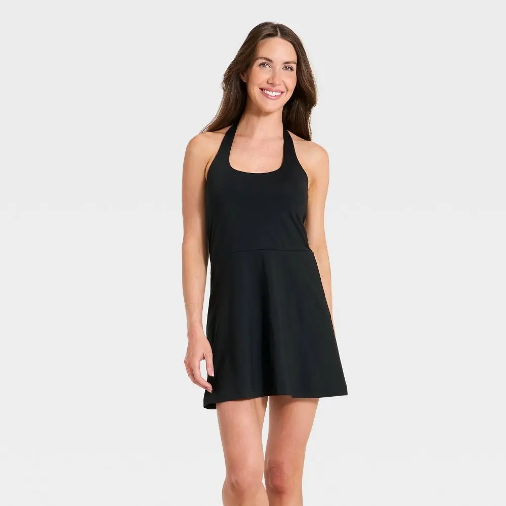 Women's Knit High Neck Halter Active Dress - All In Motion Black S