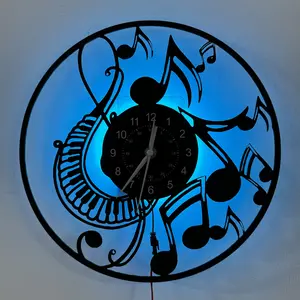 Colorful vinyl wall clock, featuring musical note theme, suitable for home decoration, hotel installation, office decoration, concert hall decoration, birthday gift, festival gift, graduation gift, sleep night light, retro style, desktop decoration item