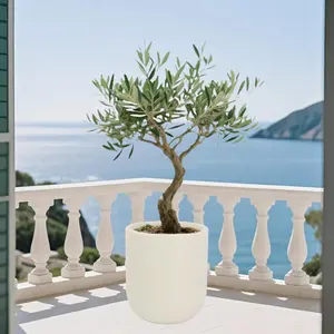 9.8", 11.4", 13" Dia Round Concrete-like Plastic Planter Set of 3, Modern Style Large Cylindrical Plant Pot with Drainage Hole for Indoor Outdoor Patio, Beige