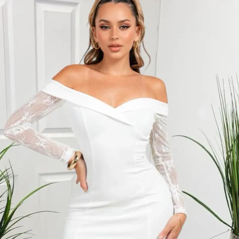 white and gold dress for wedding Gold And White Wedding Dress Lace Beaded Off Shoulder – Lisposa
