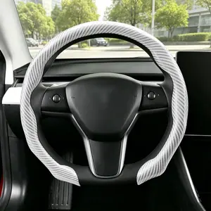 5D Laser Carbon Fiber Steering Wheel Cover, Universal Non-Slip Breathable Car Grip Cover