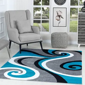 Modern Area Rug by GLORY RUGS - 5x7 Turquoise Swirl Design for Home, Stain & Fade Resistant, Jute Backing, Soft Pile, Perfect for Busy Households