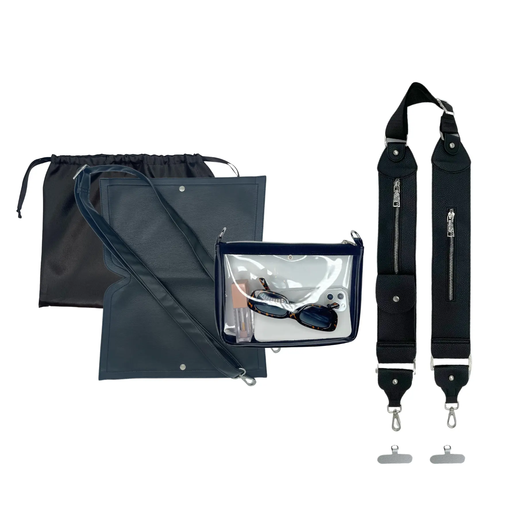 Bundle: Smooth Black Purse Set + Black Stashie