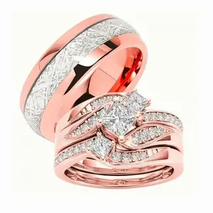 Elegant Couple Ring Set, Romantic Women's Engagement Ring and Men's Wedding Band – The Perfect Jewelry Gift for Couples on Valentine's Day