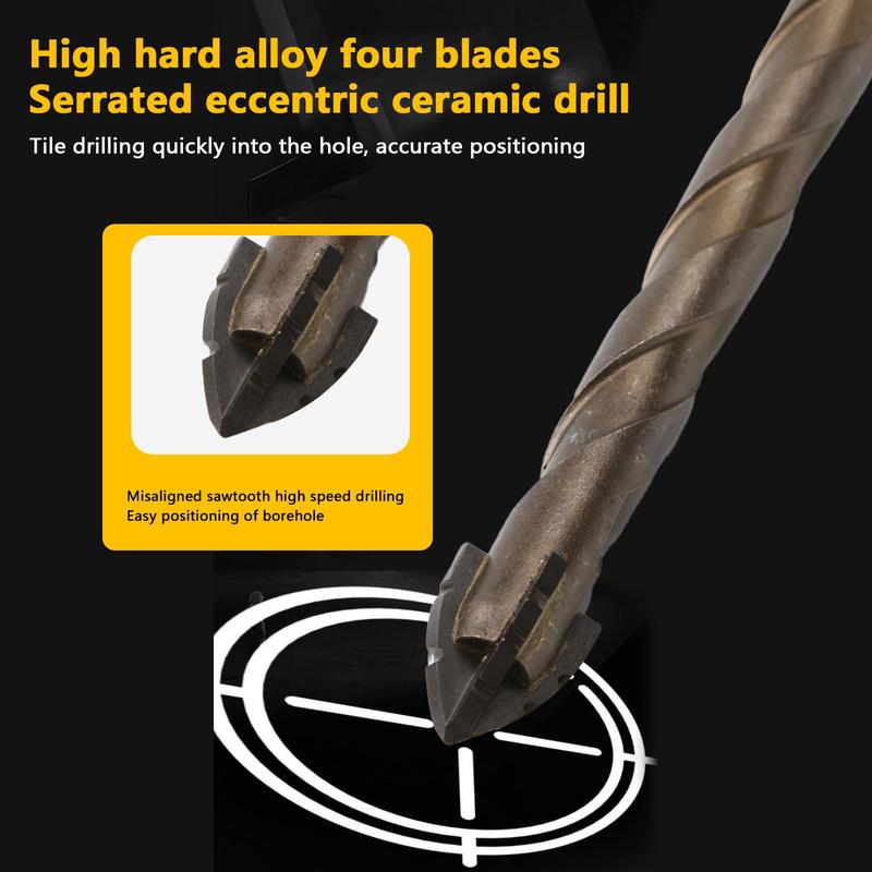 7PCS High-hardness Sawtooth Eccentric Drill Bit Set, Power Metal-Tool Accessories for Tile, Ceramic, Glass, Marble, Concrete, Stainless Steel, Hardware, Heavy Duty Tool Accessories, Ceramic Drill Bits