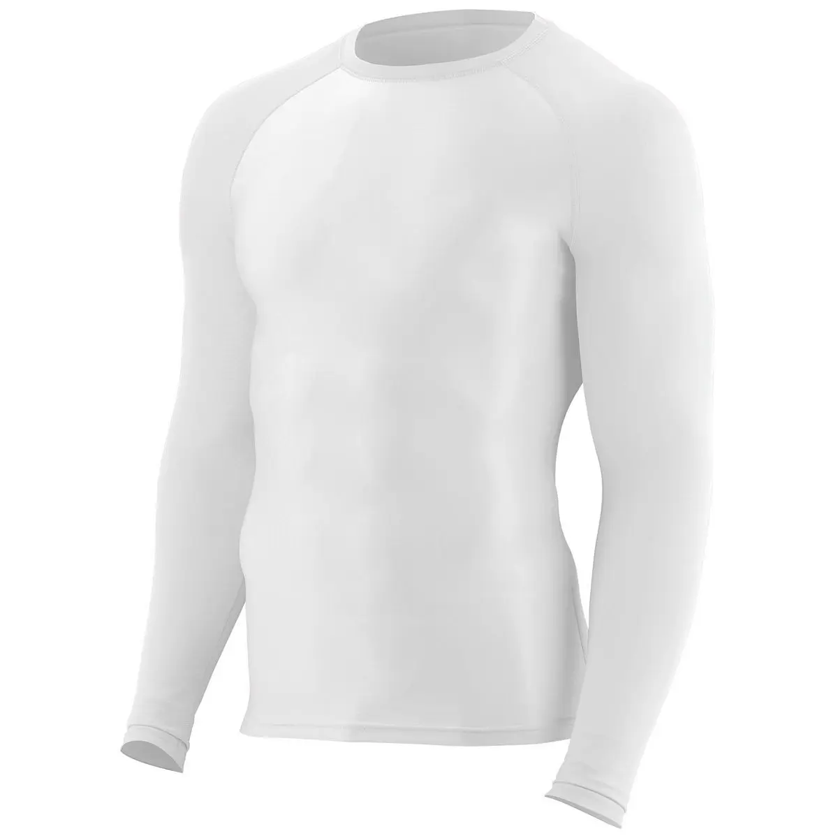 Male Plain Hyperform Compression Crew Neck Long Sleeve Athletic Tight Tee - Polyester Blend, Fitted Cut, Raglan Sleeves, 4-Way Stretch, Moisture-Wicking, Anti-Odour, Flatlock Stitching, Tag-Free Label, Muscle Support Base Layer for Training, Recovery