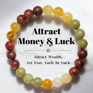 Attract Money & Luck Citrine Red Jasper Aventurine Bracelet for Men Women Natural Stone Chakra Healing Energy Beads Wealth Attraction Prosperity Gemstone Jewelry Gift