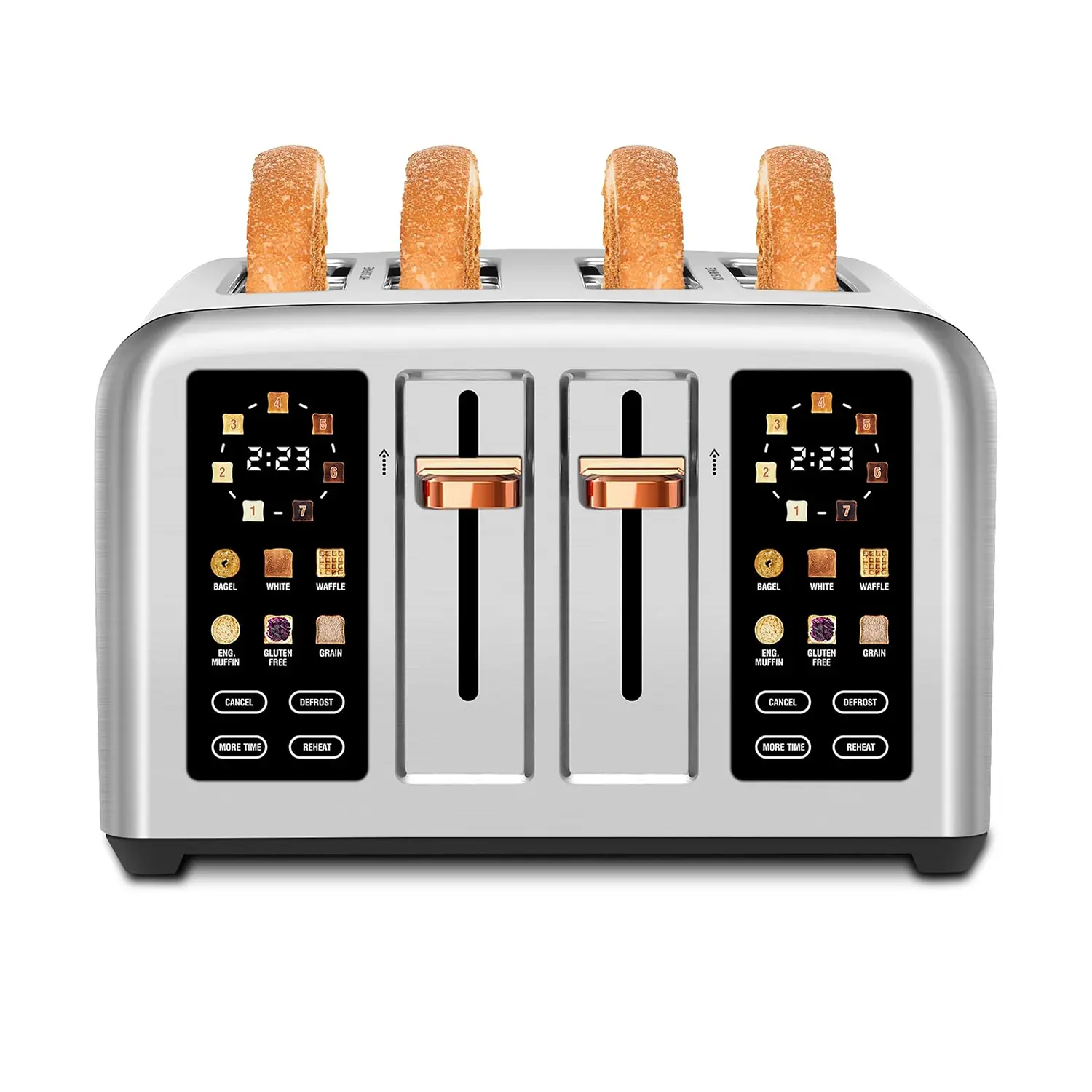 Silver Metallic Touch Screen for Dual Control,Smart Toaster with 6 Bread Type, Toaster 4 Slice, Stainless Steel, Digital Timer, 7 Shade Setting, 1.5''Wide Slot, Removable Crumb Tray, 1800W, Silver Metallic Kitchen Appliances Multifunction Durable