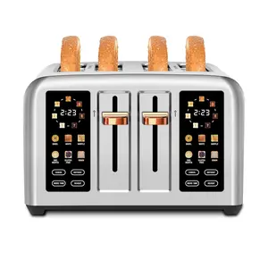 Silver Metallic Touch Screen for Dual Control,Smart Toaster with 6 Bread Type, Toaster 4 Slice, Stainless Steel, Digital Timer, 7 Shade Setting, 1.5''Wide Slot, Removable Crumb Tray, 1800W, Silver Metallic Kitchen Appliances Multifunction Durable