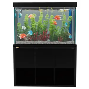 Aqua Dream 175 Gal Large Tempered Glass Square Aquarium Bundle - Black Classic Water Tank Enclosure with LED Lighting, Filtration for Home Use