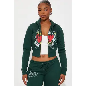 Ed Hardy Twin Flame Zip Up Hoodie - Hunter Green C