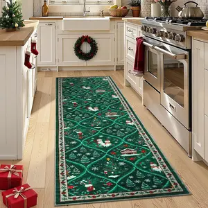 Christmas Runner Rug 2x6 Washable Hallway Runner Non Slip, Santa Reindeer Holiday Rug, Soft Non Shedding Kitchen Mats, Low Pile Thin Indoor Carpet
