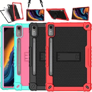 for Lenovo Tab P12 12.7 Inch 2023 Tablet Case,Shoulder Strap Soft Silicone & Hard Back Hybrid Shockproof Protective Case