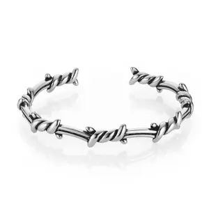 HZMAN Barbed Wire Bracelet for Men Retro Gothic Punk Stainless Steel Thorns Cuff Elegant Minimalist Bangles Jewelry Gift