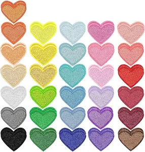 62 Pcs Heart Iron On Patches, Sew on/Iron on Heart Patches, Colorful Embroidered Heart Iron on Decals, Ironable Heart Applique Patch, for Clothes Hats Jeans Backpacks Shoes DIY Repair Decoration