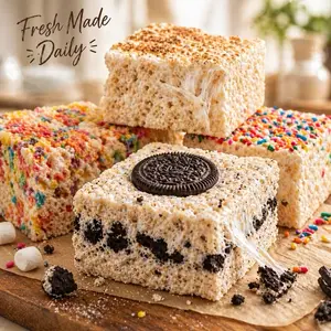 Gourmet Marshmallow Rice Crispy Treats | Fresh Handmade Dessert Bars | Cookies & Cream, Birthday Cake, Fruity Pebbles