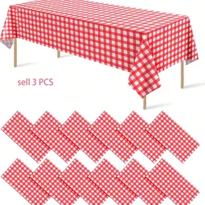 3Pcs Disposable Plastic Tablecloth, WaterproRed Checkered Tablecloth For Outdoor Picnics, Kitchens And Holiday Parties Disposable Plastic Cover Picnic Or Holiday Party, Home Decor