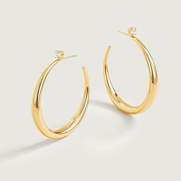 Women's 14 Karat Gold & White Gold Plated Chunky Hoop Earrings - Lightweight, Hypoallergenic, Bold Design Womens Jewelry - Daily & Party Wear Accessories, Ideal Birthday Holiday Gifts, Gold Hoop Earring Set, Bold Design Earrings