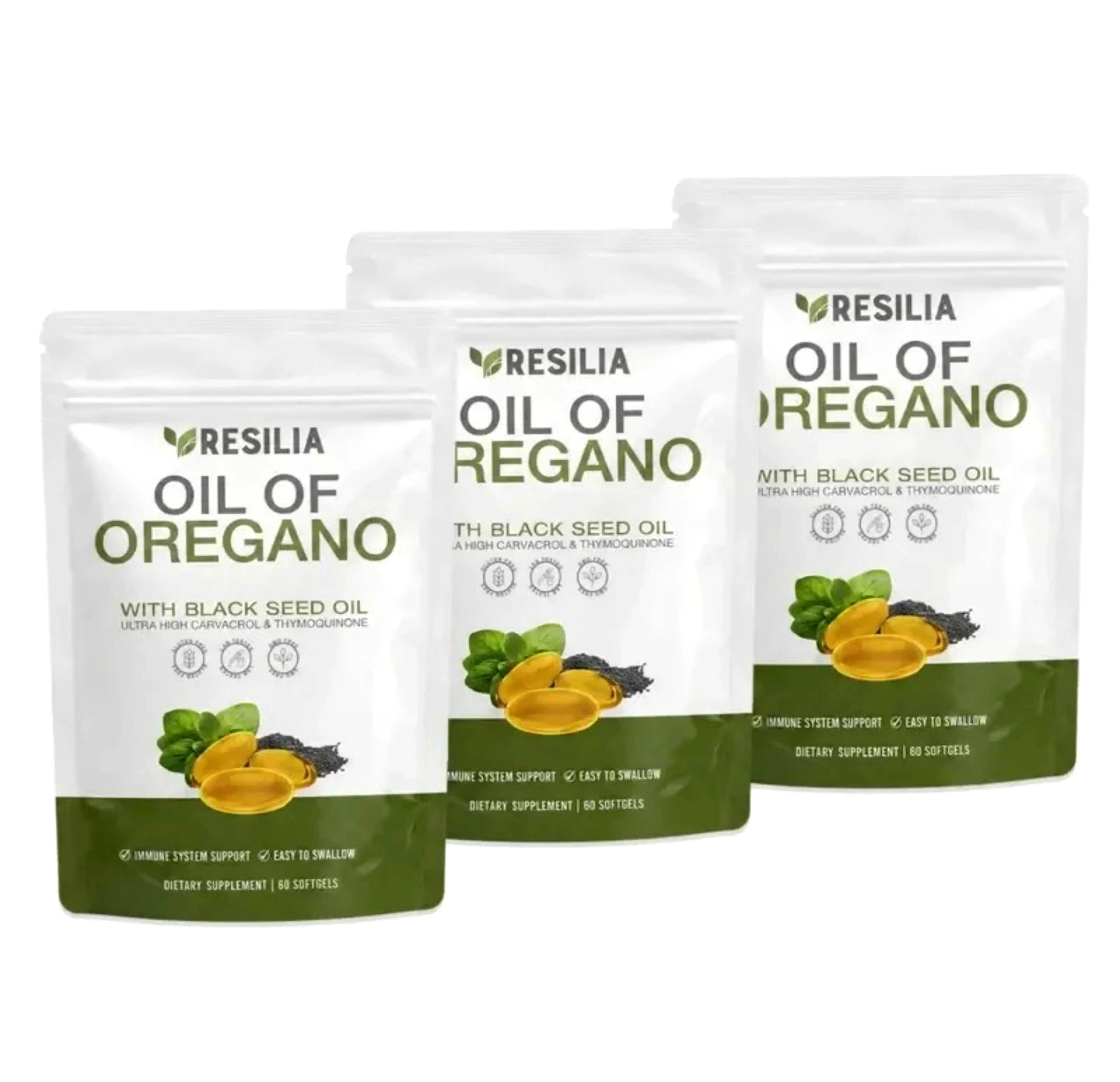 3-PACK Resilia Black Seed Oil Softgels with Premium Grade Oregano Oil, Gluten-Free Digestive & Immune Support Natural Herbal Wellness Supplement (60 Count)
