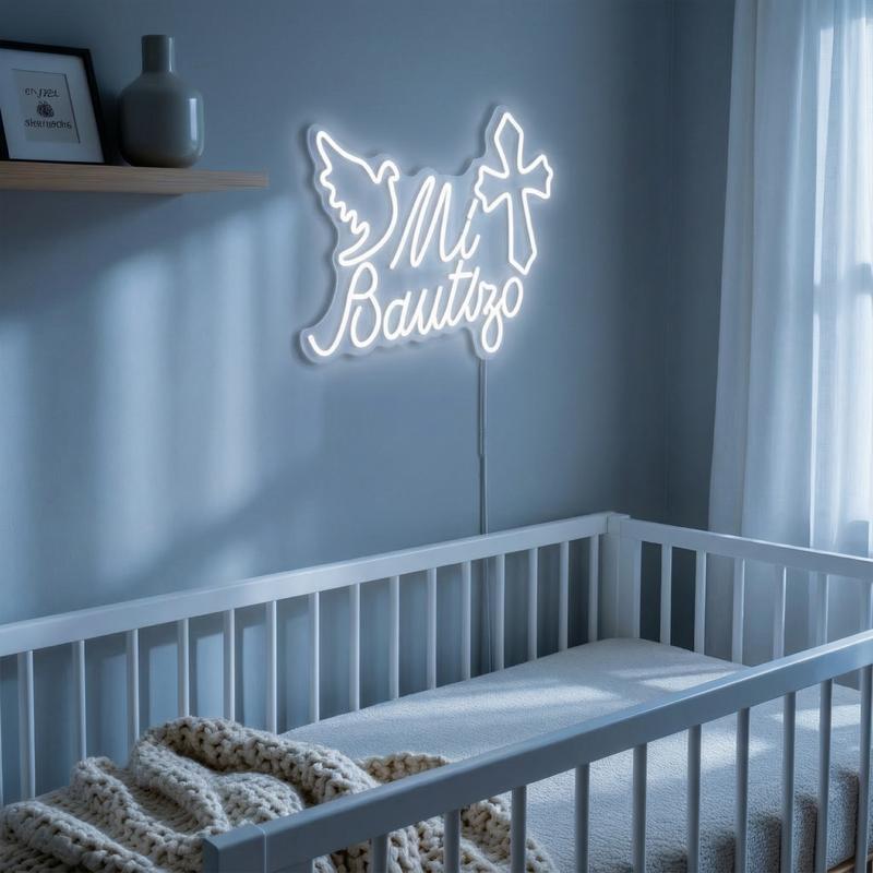 Mi Bautizo LED Neon Sign Baptism Party Decor Christening Event Decoration Photo Booth Hispanic Aesthetic Light USB Neon Light Bright Home Celebration Centerpiece Gift Trendy LED Light Entertainment