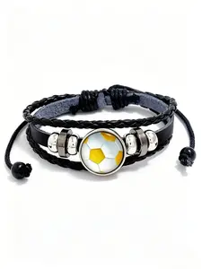 Fashionable Beaded Bracelet for Football Fans, PU Leather Sports Wristband, Unique Gift for Soccer Enthusiasts, Trendy Accessory