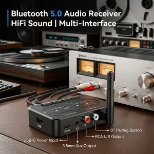 Bluetooth 6.0 Audio Receiver 3.5mm RCA With Mic HIFI Stereo Wireless Adapter Support USB U-Disk for Car Speaker Amp
