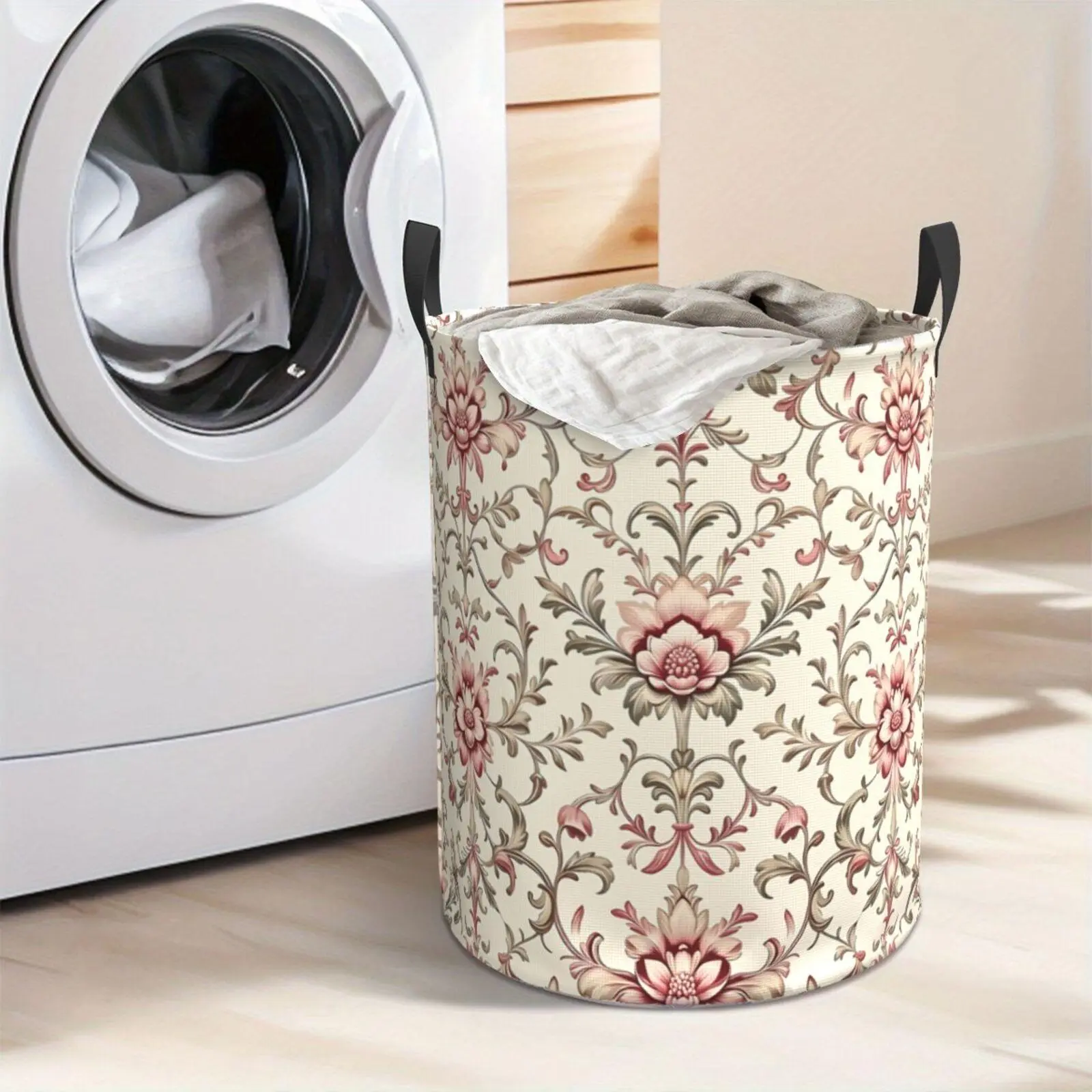 Vintage Floral Damask Laundry Hamper  Portable Storage Hamper with Sturdy Handle， Oxford Cloth， Easy to Store and Collapsible Design， Laundry Baskets