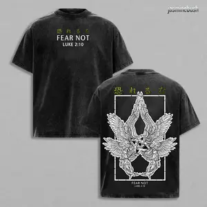 Fear Not Luke 2:10 Seraphim Washed T-Shirt, Jesus T-Shirt, Jesus Tee, Christian Apparel Streetwear Gym Menswear Oversized Top Men or Women