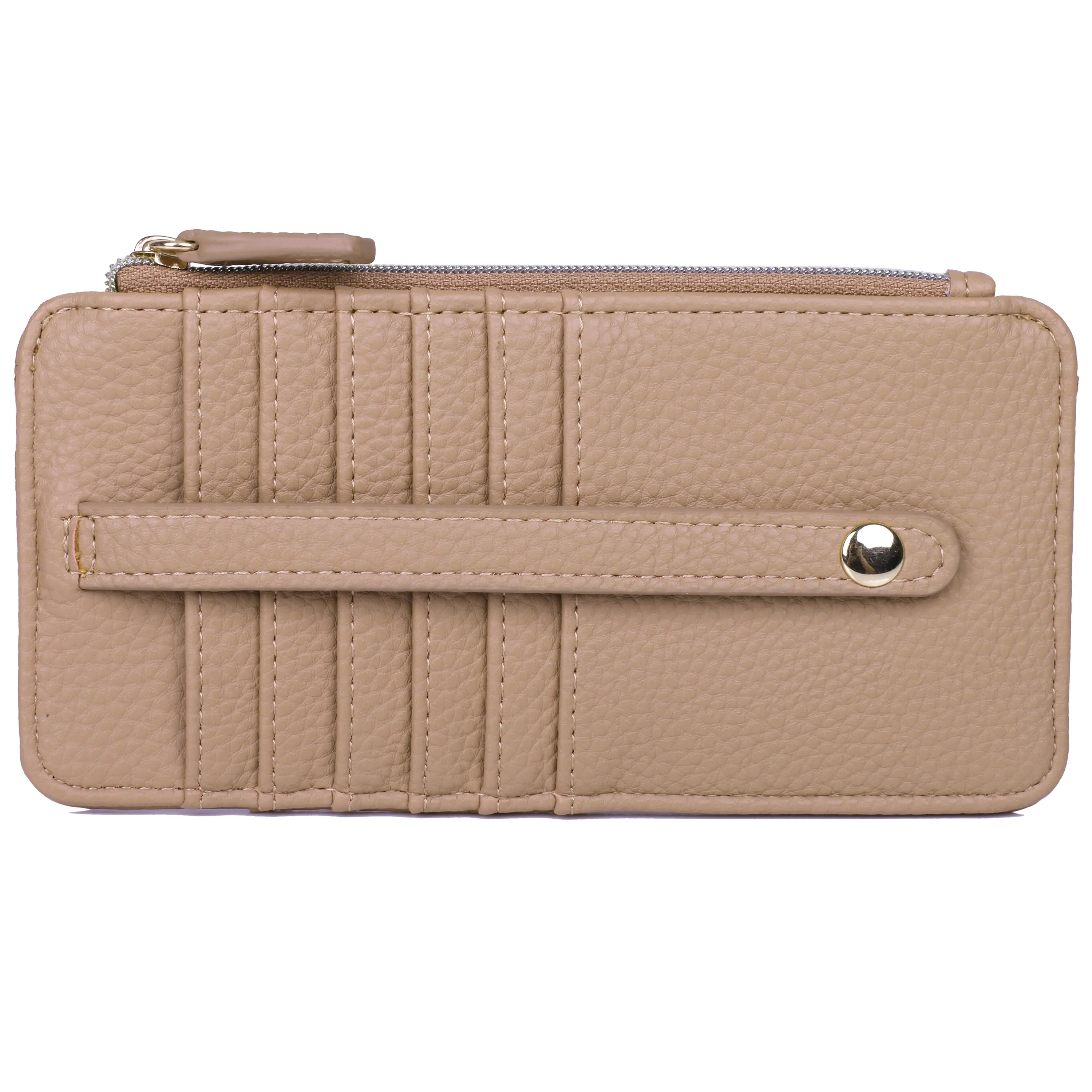 Julia Buxton Thin Card Case – Slim Vegan Leather RFID Blocking Wallet with 6 Card Slots, Bill Slot, ID Window & Zipper Pocket, Compact Minimalist Card Holder for Travel & Everyday Use