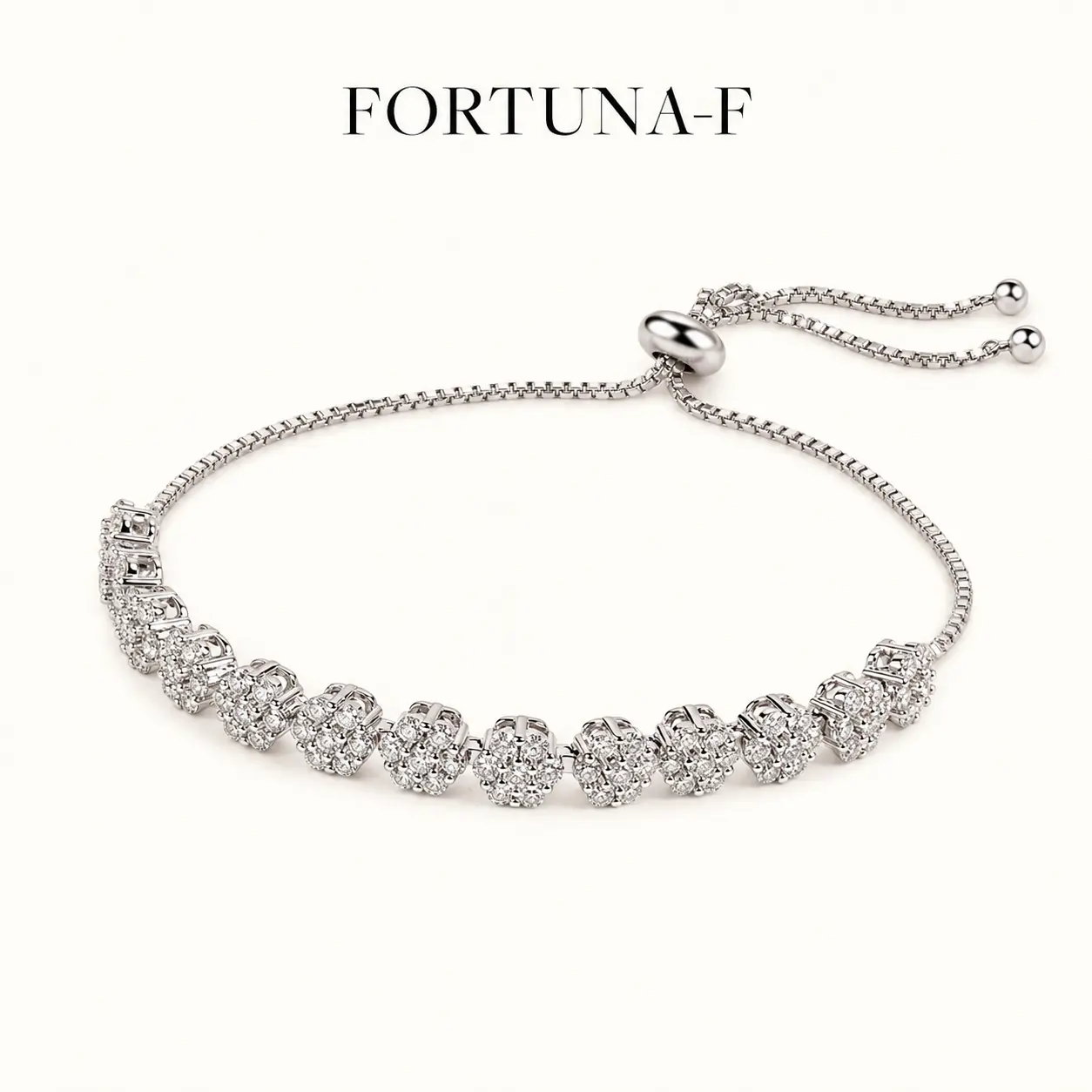 FORTUNA-F 111-Stone Round Moissanite Floral Tennis Bracelet for Women, Adjustable Bolo Bracelet with Show-Stopping Sparkle