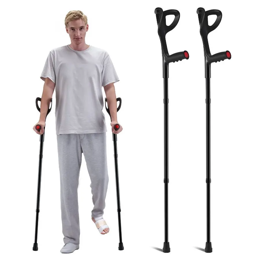 fathersdaygift VEVOR Forearm Crutches for Adults, Folding Walking Forearm Crutches with 10-Level Adjustable Height, Lightweight Aluminum Medical Crutches with Open Cuff for Leg Injury Surgery Disabled, 1 Pair 350LBS