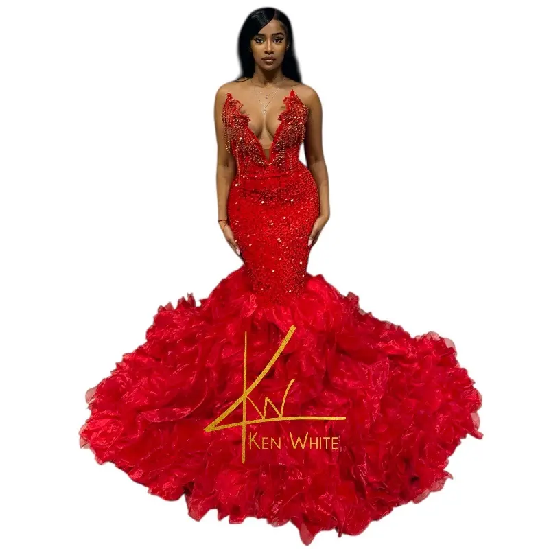 Ken White Porsha Mermaid Gown - Red Sequin Mermaid Dress with Ruffled Skirt and Deep V Neckline Womenswear Prom - TikTok Shop Ken White Porsha Mermaid Gown - Red Sequin Mermaid Dress with Ruffled Skirt and Deep V Neckline Womenswear Prom - TikTok Shop