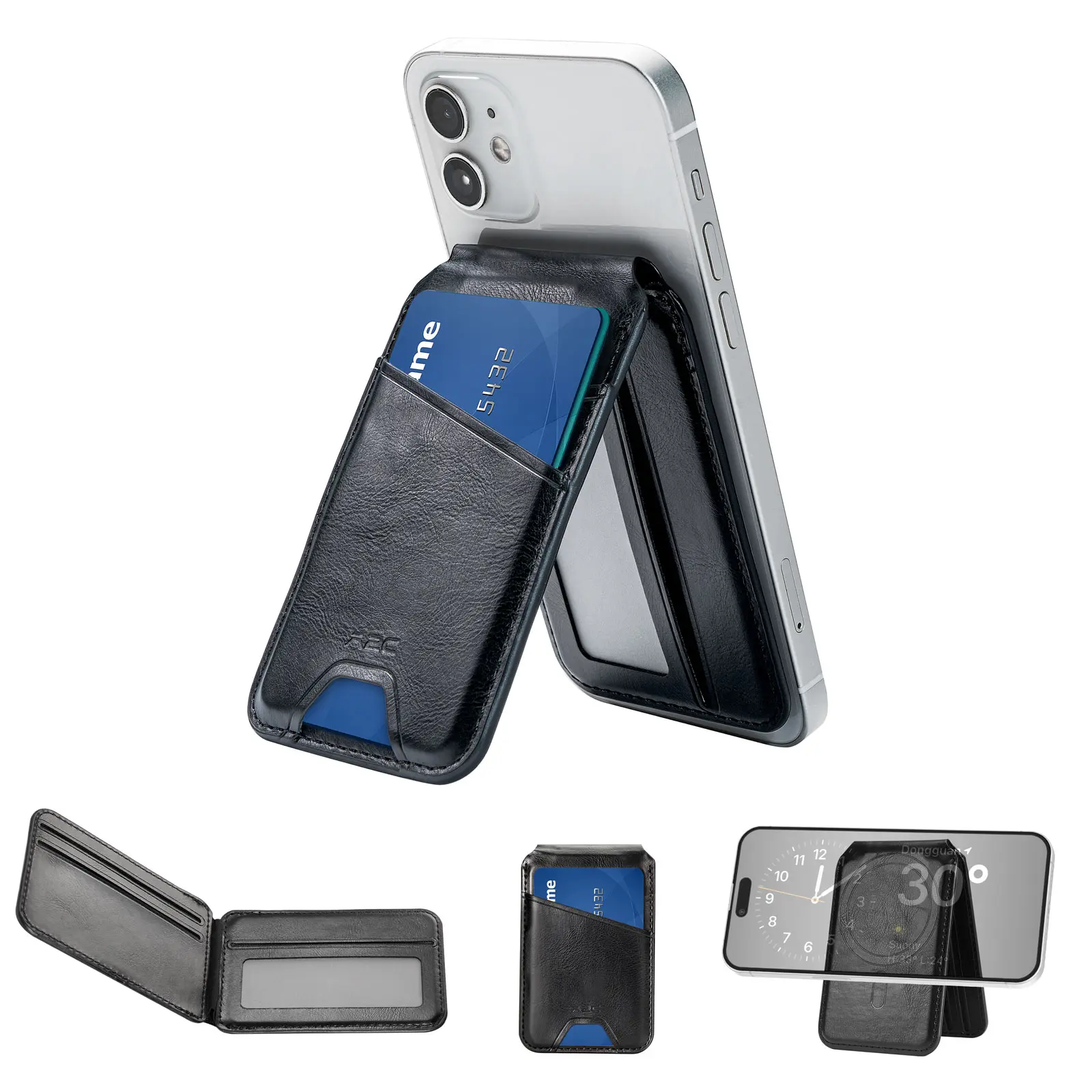 A2C Magnetic Wallet with Stand for MagSafe, Leather Phone Wallet Card Holder with Strong N52 Magnet & Adjustable Hinge Stand (15°-160°), Holds 7 Cards, Compatible with iPhone 16/15/14/13/12 Series, Landscape, Durable