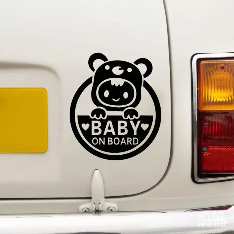 “Baby On Board” Reflective Car & Motorcycle Decal – High-Visibility Safety Sticker, Durable PVC Cartoon Design for Windows, Bumpers, Helmets, Night Driving