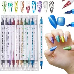 1 Box 10 Color Dual-Ended Nail Art Pens, Temporary Tattoo Pen, Soft Tip Nail Drawing Markers, Fast Dry, Christmas Gift