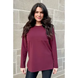 Long Sleeve Nursing Tunic Top - Burgundy