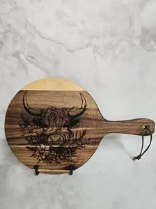 Highland Cow Round Cutting Board with Unique Design and Hanging Loop for Display