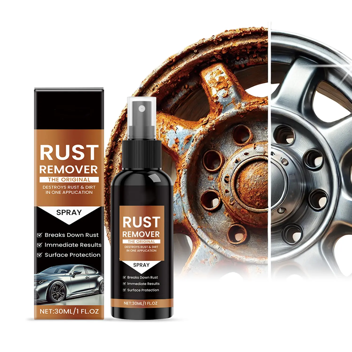 Car Rust Remover Automotive Metal Cleaner for Car Paint and Chrome Helps Remove Rust Stains Improve Surface Appearance Gloss Finish Car Care Detailing -30ML