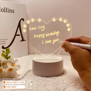 Heart 3D Message Board DIY Night Light, USB Plug, Warm Light, Includes Writing Pen, Perfect for Bedroom, Office, Birthday Gift, Light Box
