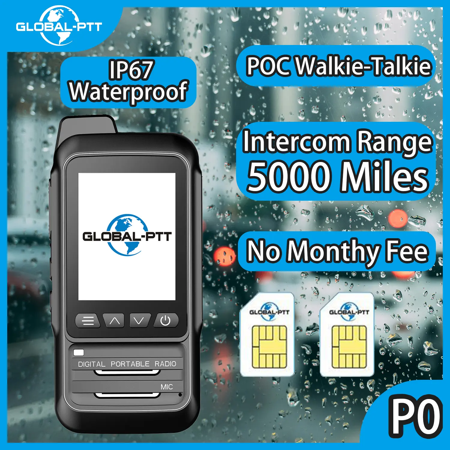 GLOBAL-PTT P0 IP67 waterproof walkie-talkie professional 4G POC global walkie talkie portable two way radio commutator long range