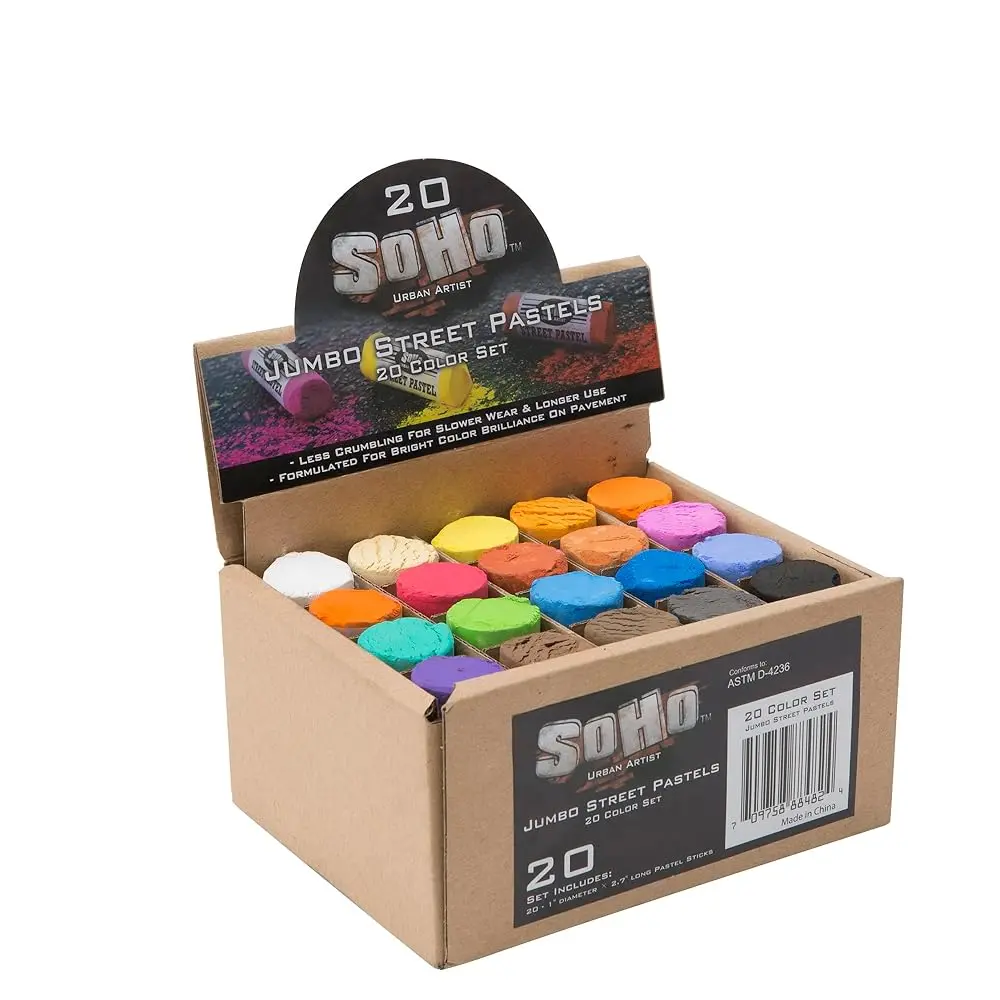 Soho Urban Artist Jumbo Chalk Pastels for Sidewalks, Smooth Oil Pastels With Rich Pigment, 20 Unique Colors Colorful Marker Set