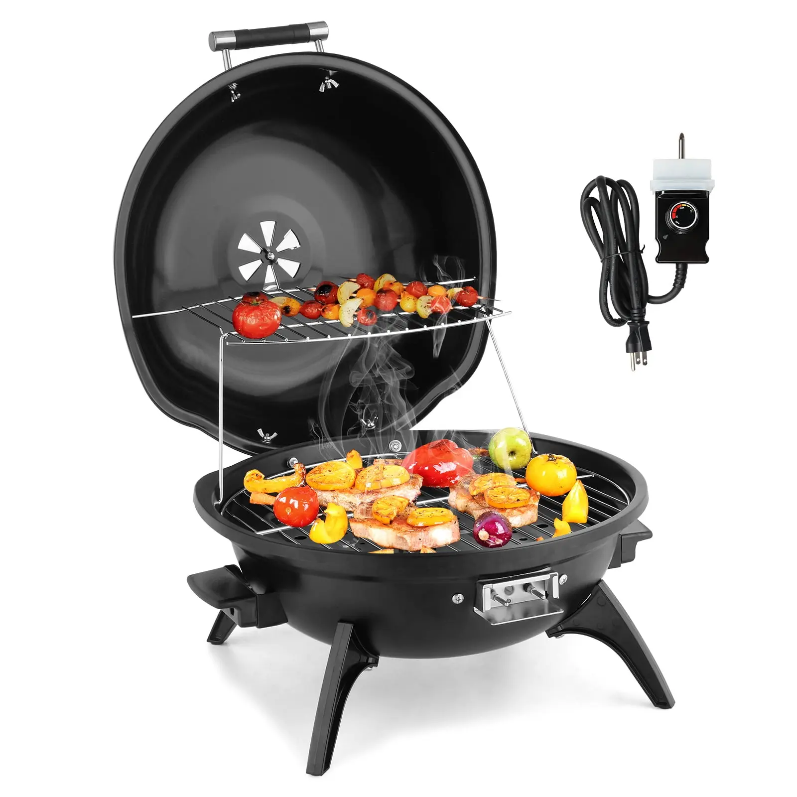 Grill Portable Electric Grill 1600W with Warming Rack,Waterproof Plug for Patio,Camping,Hiking