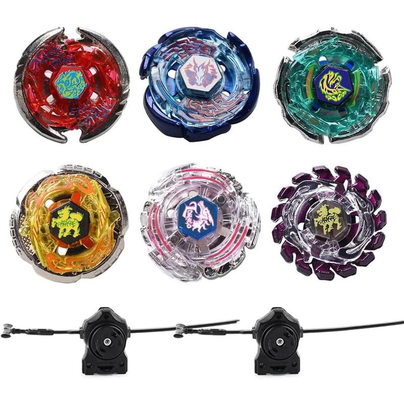 6 Pack Bey Burst Battling Tops Metal Fusion Starter Set with Stickers Two Launchers