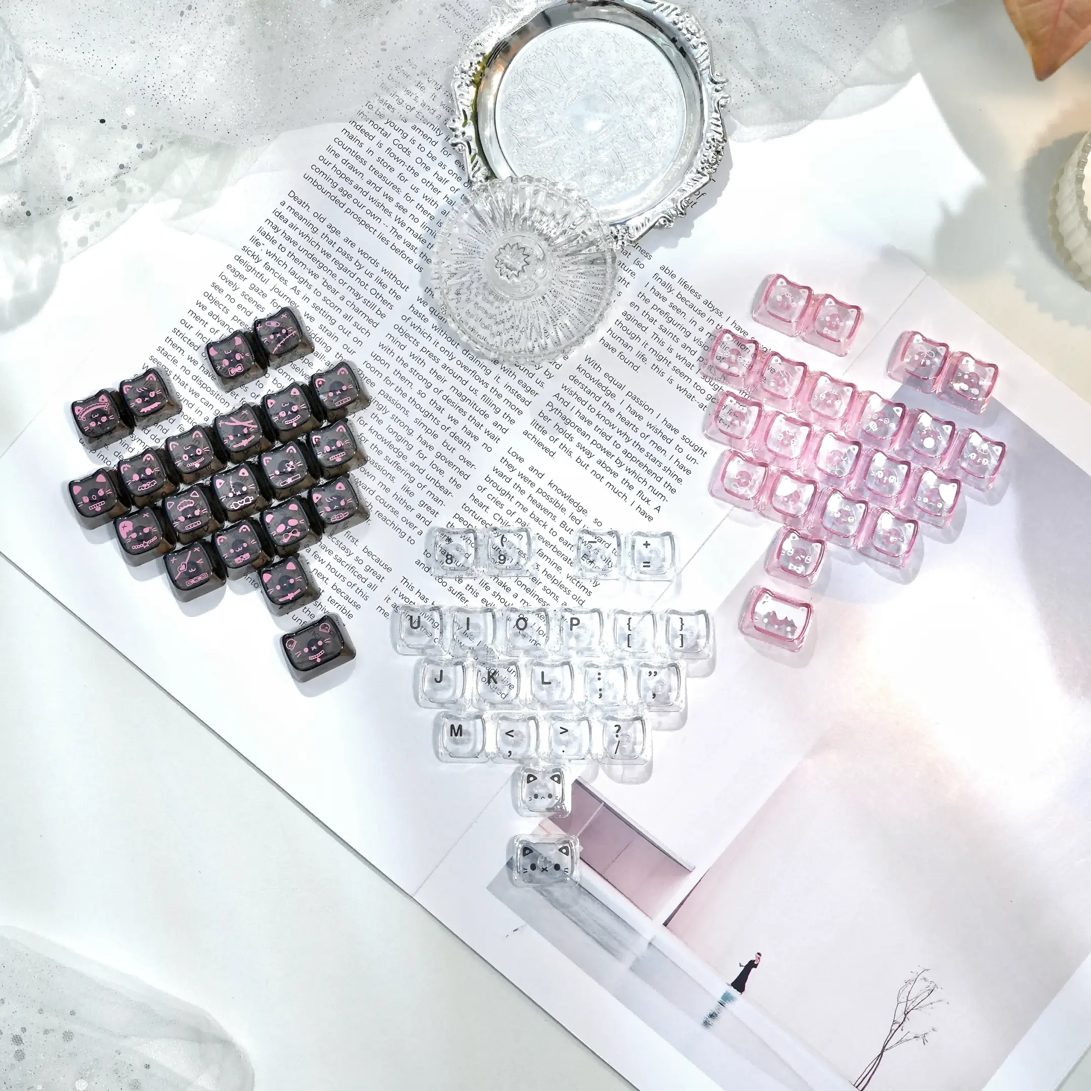 Maorbeng MAO Profile 21-Key Heart-Shaped Translucent PC Plastic Keycaps - RGB Shine-Through Cross-Stem Custom Supplement for Mechanical KB, Custom Look, Keyboard Enthusiasts & Precise Typing