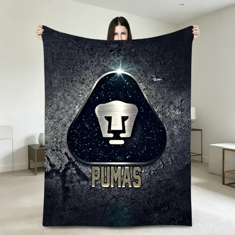 Liga MX Pumas UNAM Flannel Throw Blanket, Soft Lightweight Cozy Plush Blanket, Portable Warm Cover Blanket for Sofa Bed Couch, Perfect Sport Fan Gift for Birthday Christmas Holiday