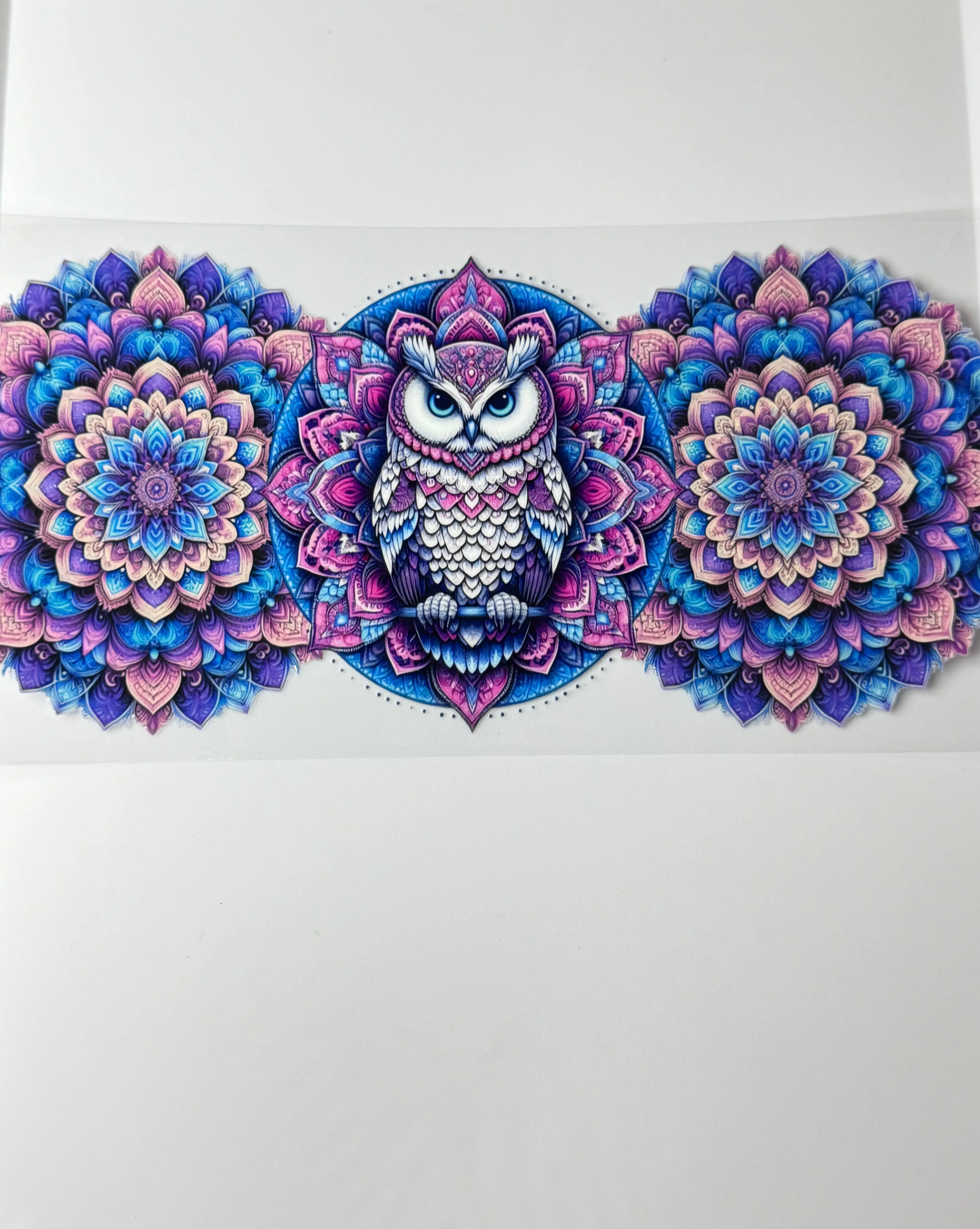 C58- Bright colorful Mandala Flowers, and OWL 16OZ UV DTF Transfer Wrap/Sticker for Cup/Tumbler